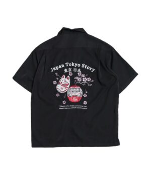 《2025春夏系列》日本POWER TO THE PEOPLE-達摩和狐狸面具刺繡開領襯衫-男女適用