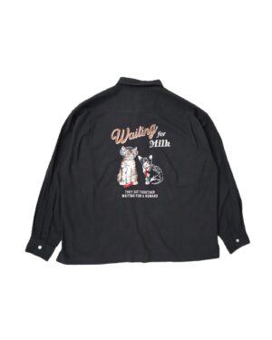 《2025秋冬系列》日本POWER TO THE PEOPLE -悠閒的貓咪刺繡長袖襯衫